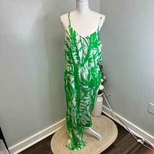 Lilly Pulitzer for Target Green and White Tropical Print Wide Leg Jumpsuit S:XL